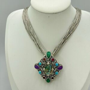 Rare Carolyn Pollack Mystic Moments Abalone Multi Gem Liquid Silver Necklace 20”